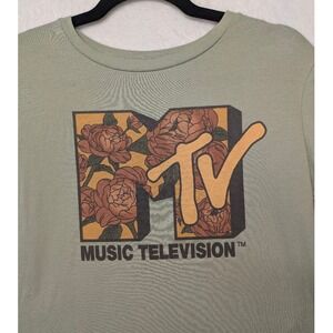 MTV Floral Logo Graphic Tee Sage Green Short‎ Sleeve Size Small Nostalgia